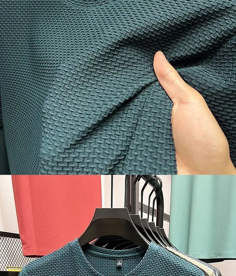 Summer Mesh Ice Silk T-shirt Men's Short Sleeve Round Neck 2023 New Half Sleeve Men Thin Solid Color Tees Top.