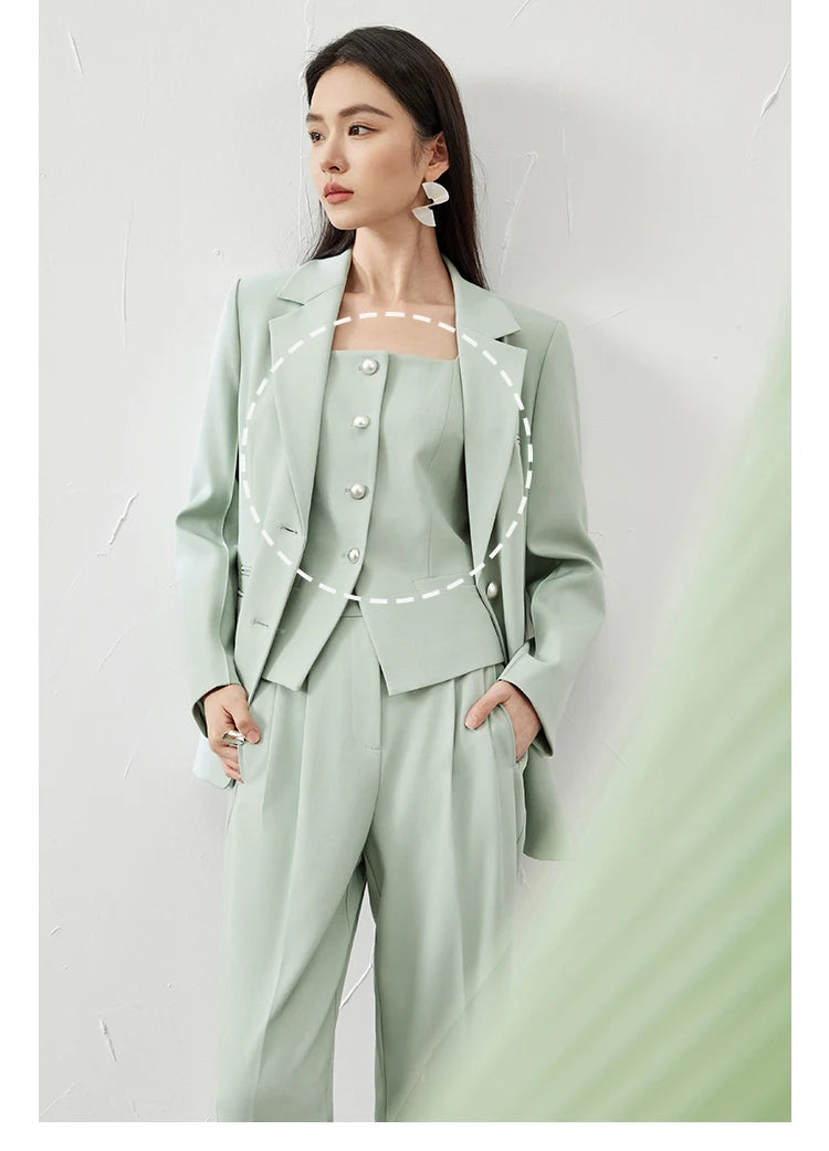 SENTUBILA 3 Piece Blazer Pant Suit Sets Women 2025 Autumn Suit Jacket Waistcoat Dress Pant Office Outfit Matching Set 141Z53565.
