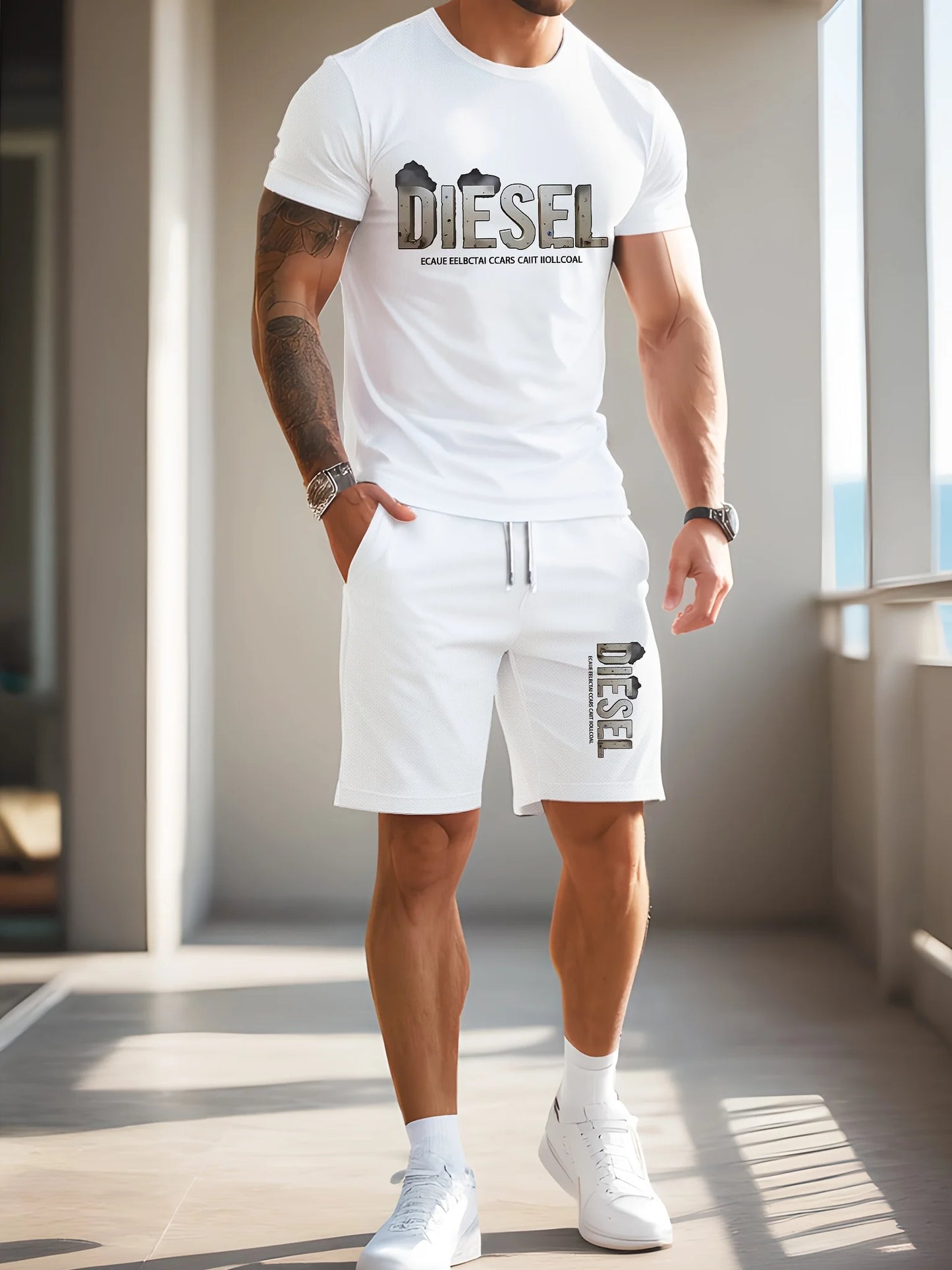 Summer Hot Selling Men Sports and Leisure T-shirt Diesel Men T-shirt Set Fashionable and Sports Breathable T-shirt Quick Drying.