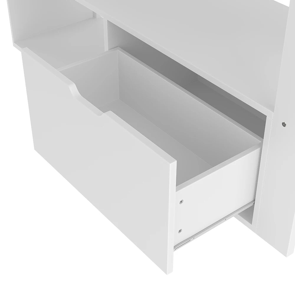 KOMHTOM Gaming Hochbett, Weiß, mit Schreibtisch, LED-Leuchten, Schublade und Regalen - Ohne Matratze