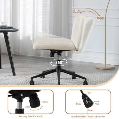 WOLTU Ergonomischer Bürostuhl aus Samt, drehbarer Rollenstuhl, Rückenlehne, gekreuzte Beine, neigbarer, höhenverstellbarer Schminkstuhl