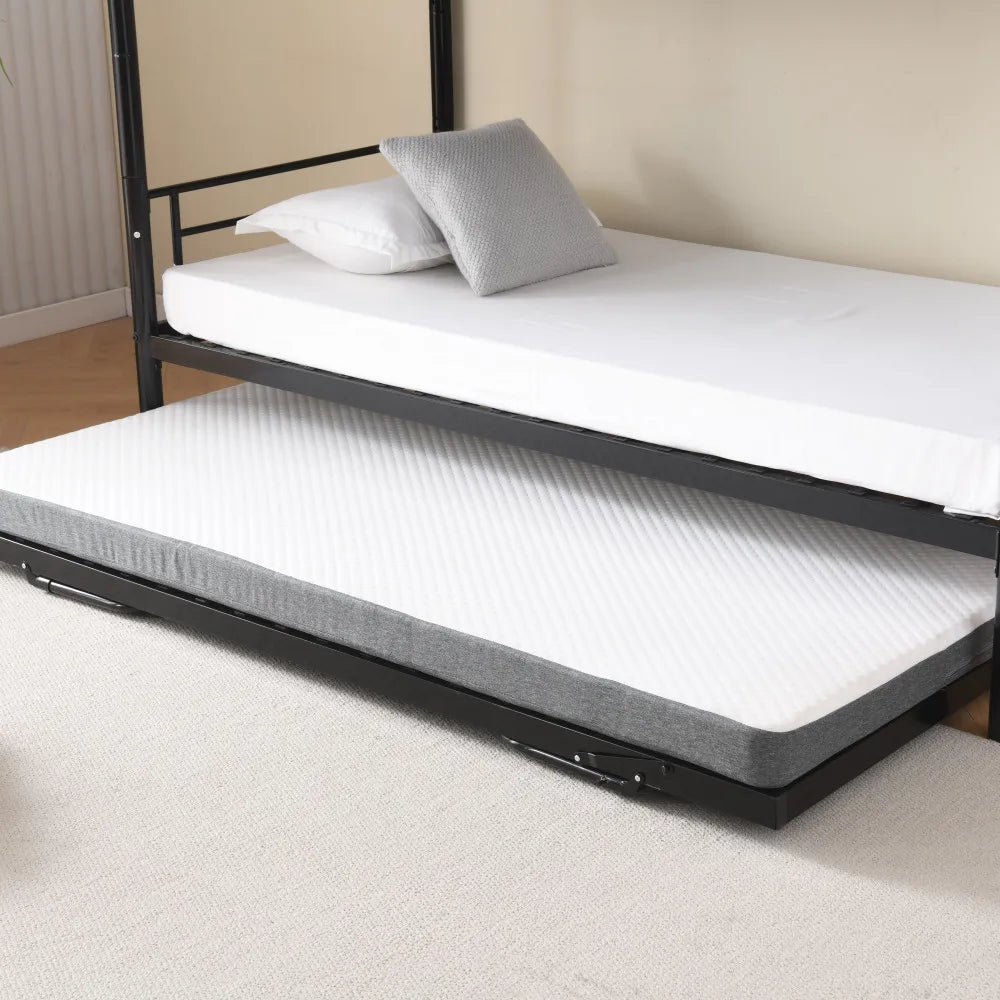 Etagenbett aus Metall, 90 x 200 cm, Etagenbett mit ausklappbarem Bett, erweiterbar auf zwei Einzelbetten oder Erwachsenenbetten, Schwarz