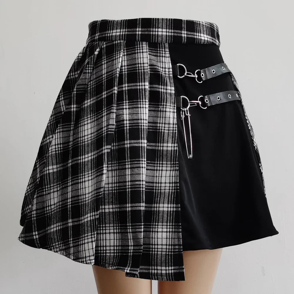 2024 New Fashion Female Women Mini Skirts Casual Basic Fashion All Match Plaid Vintage Irregular High Waist College Wind skirt.