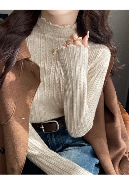 AOSSVIAO 2023 Geraffte Rollkragen Frauen Pullover Herbst Winter Warme Pullover Schlank Tops Gestrickte Pullover Jumper Weiche Pull Weibliche