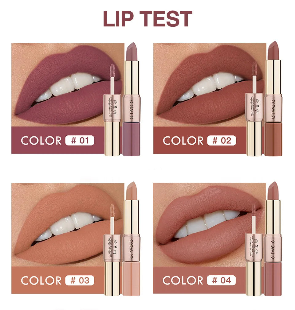 O.TWO.O 2 IN 1 Matte Lipstick&Liquid Lipstick 12 Colors Makeup Lip Glaze Waterproof Batom Lip Cosmetics Silky Texture.