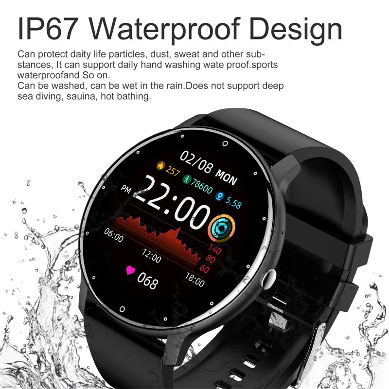 LIGE Smart Watch Women Men Full Touch Screen Bluetooth 5.2 Call Waterproof Watches Sports Fitness Tracker Factory IP67 ZL02 New.