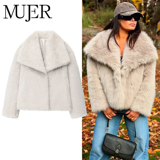 MUJER Kunstpelzmantel, Plüsch, flauschig, Damenjacke, 2025, Damen, Herbst und Winter, neu in Oberbekleidung, Weiß, Rot, Grau, Schwarz, Mischungen