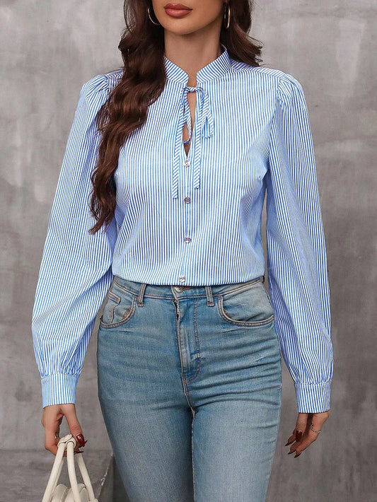 New Fashion Women's Color-coded Striped Casual Trendy Loose Single-breasted Pullover Long Sleeve Shirts Female Clothes T-shirts.