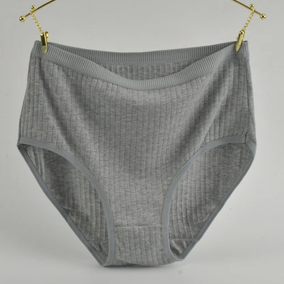 1pc Women's Cotton High Waist Panties – Vertical Stripe Plus Size Underwear Breathable Solid Lingerie Shorts Simple Lady Briefs