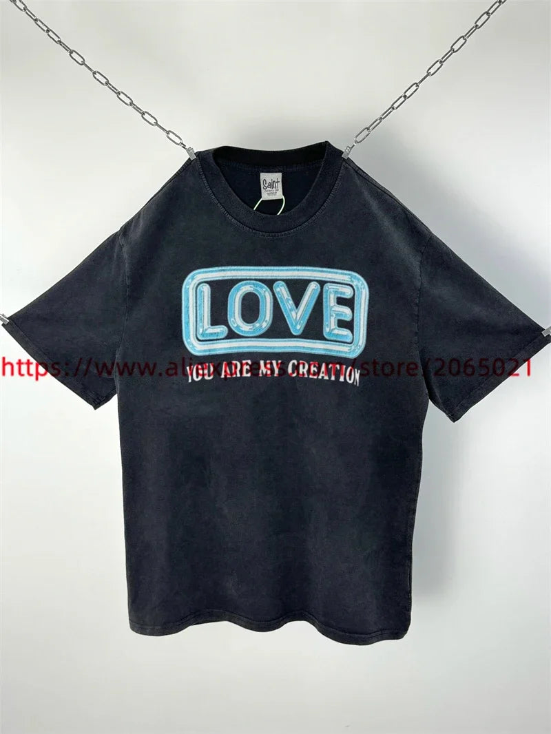 SAINT Vintage NIN Nine-inch Nail T-Shirts Best Quality Vintage Washed T Shirt Tee Tops