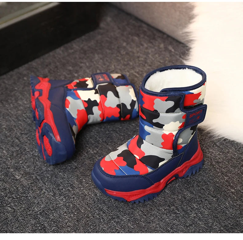2025 Winter Children Shoes Plush Waterproof Fabric Non-Slip Girl Shoes Rubber Sole Snow Boots Fashion Warm Outdoor Boots.