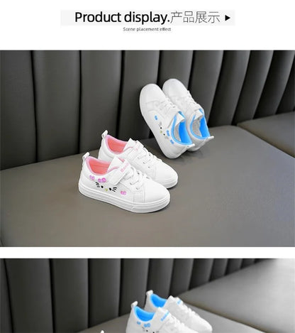 2023 Children's Little White Shoes Girls' Student Flat Bottom Casual Sports Shoes Low Top Spring Korean Plate Shoes.