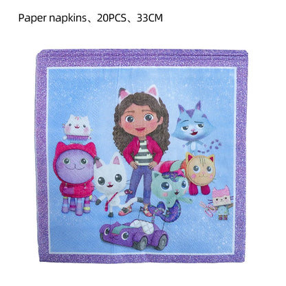 Disney Gabby Puppenhaus Geburtstag Party Dekoration Ballon Servietten Kinder Einweggeschirr Thema Party Supplies Kinder Geschenke.