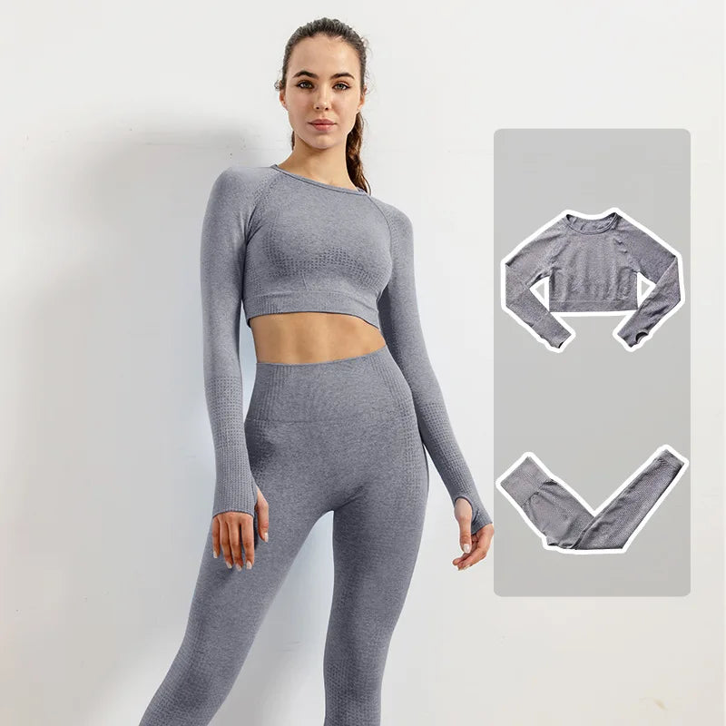 Women Vital Seamless Yoga Fitness Clothing Set High Waist Gym Leggings Crop Tops Sports Tracksuit Plush Up Sports Outfits