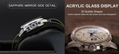 RED STAR 38mm Men's 1963 Chronograph Mechanical Watch Pilot with Seagull Movement ST1901 Air Force Aviation Sapphire Goose 40mm.