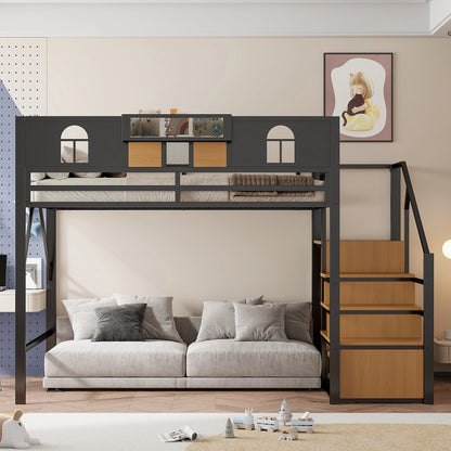 Hochbett 140x200 Jugendbett ohne Matratze mit einzigartige Erhöhte Umzäunung,Bettgestell mit Ablagefläche Am Bett