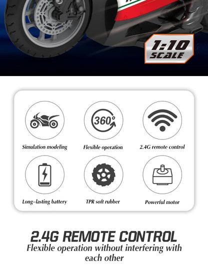 1/ 10 2.4G High Speed Remote Control RC Stunt Motorbike  drift Car 30mins Drive Racing Motorbike RC Motorcycle Toy model.