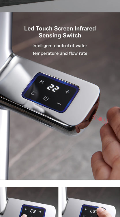 Luxury brass gun gray sensing kitchen faucet LED display touch switch hot&cold water pull-out purified water 2 function sink Tap