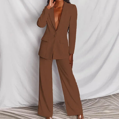 2025 ZL1396 Autumn New Cross-Border Women's Fashion Elegant Long Sleeves Suit Straight-Leg Trousers Suit Already In Stock.