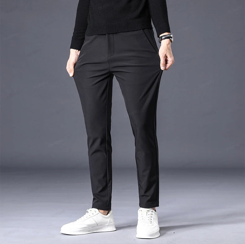Autumn Winter Casual Pants Men Thick Business Stretch Slim Elastic Waist Jogger Outdoors Korean Classic Grey Black Trousers Male.