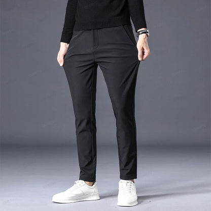 Autumn Winter Casual Pants Men Thick Business Stretch Slim Elastic Waist Jogger Outdoors Korean Classic Grey Black Trousers Male.