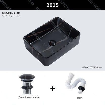 Luxuriöses Vintage-Keramikgefäßwaschbecken für Badezimmer, Waschtisch, Kunstbecken über der Theke, Waschbecken mit Abflusszubehör, Arbeitsplatte