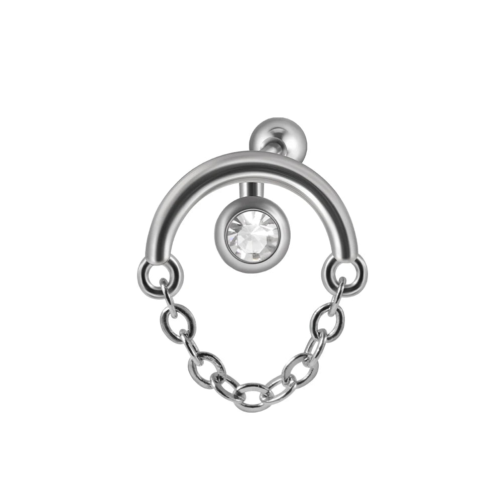 1PC 316L Surgical Steel Star Water Drop Heart CZ Chain Ear Cartilage Tragus Helix Stud Earring Daith Lobe Piercing Body Jewelry.