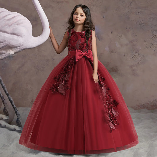 Kinder Party Kleid für Mädchen Hochzeit Brautjungfer Geburtstags kleider Kinder Spitze Stickerei Blumen mädchen Prinzessin Kleider Ballkleid