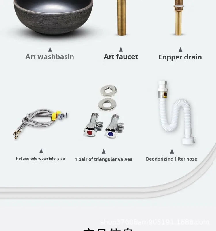 Jingdezhen Keramikgefäßwaschbecken – handgefertigtes rustikales Schwarz- und Sandkunstwaschbecken mit Spritzschutz-Design für den Badezimmer-Waschtisch individuell anpassbar