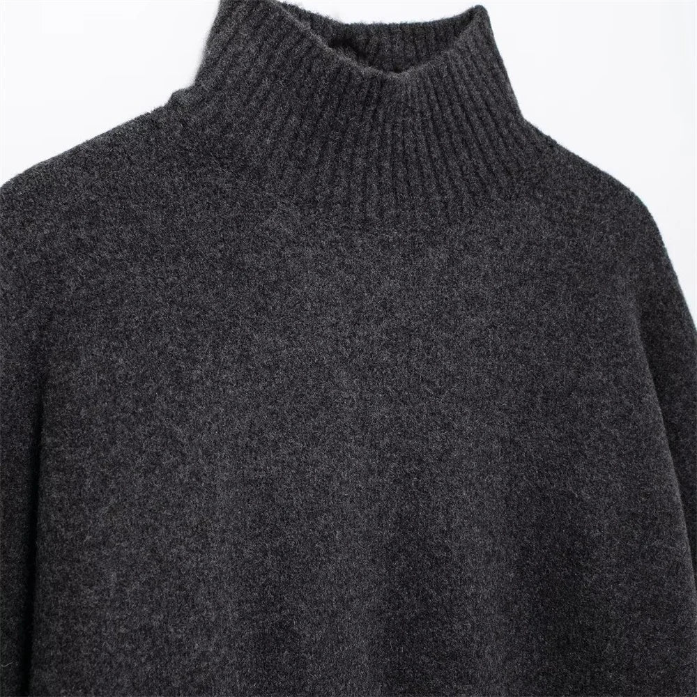 Women's Knitted Sweater Round Neck Long Sleeve Solid Color Autumn New Warm Sweater.