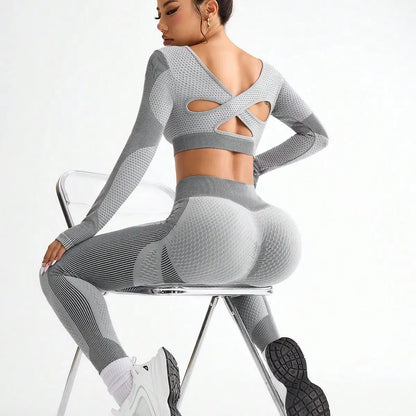 2pcs Hot-selling New Sports Tight Running Breathable Seamless Yoga Suit Women's Outdoor Fitness Suit Women's.