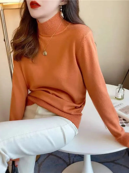 Herbst Winter Chic Bottom Pullover Frauen Mode Rollkragen Pullover Lose Langarm Gestrickte Jumper Weiche Warme Pull Femme Top