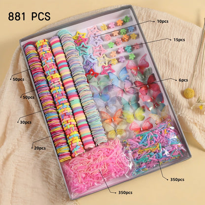287-881PCS (The box is a shooting prop) Children's Hair Clips, Hair Scrunchies, Gift Claw Clips, Hair Accessory Set, Gift Box, P.