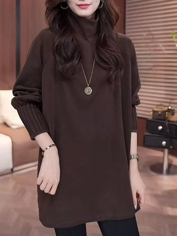 High-necked German Velvet Warm Long-sleeved T-shirt Base Shirt for Women in Autumn and Winter Mid-length Inner Tops.