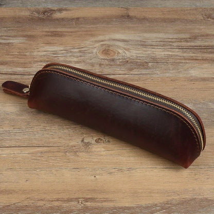 Vintage Leather Pencil Bag Simple Stationery Hoder Pen Case Storage Bag Zipper Pencil Pouch Glasses Box School Supplies.