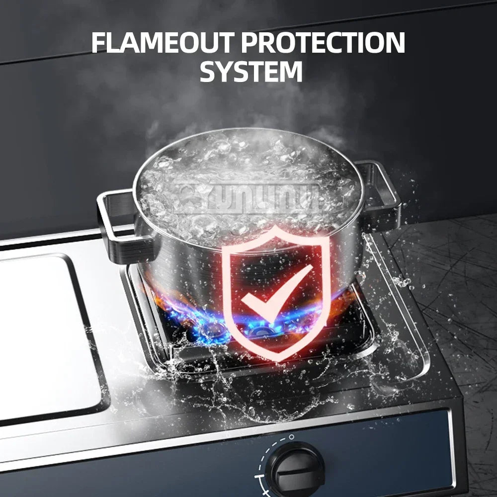 Desktop Stainless Steel Double Stove Household Bench Top Strong Fire Liquefied Natural Gas Stove.