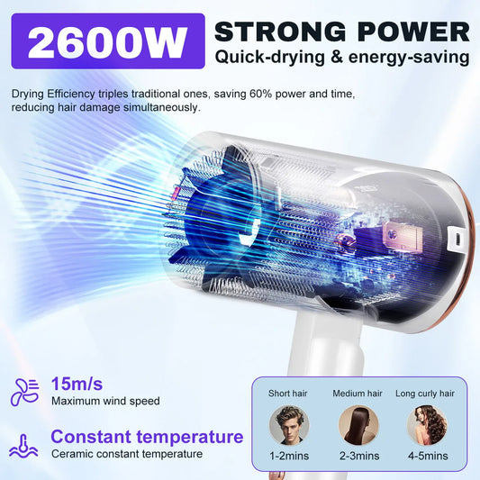 Hatteker 3-level Folding Hairdryer 2600W Hot Air Anion Hair Care for Home Travel Hair Dryer Dormitory Blow Drier 220V-240V EU