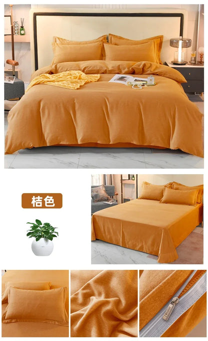 2024 new light luxury solid color thickened cotton abraded four-piece set, pure cotton warm, available in autumn and winter