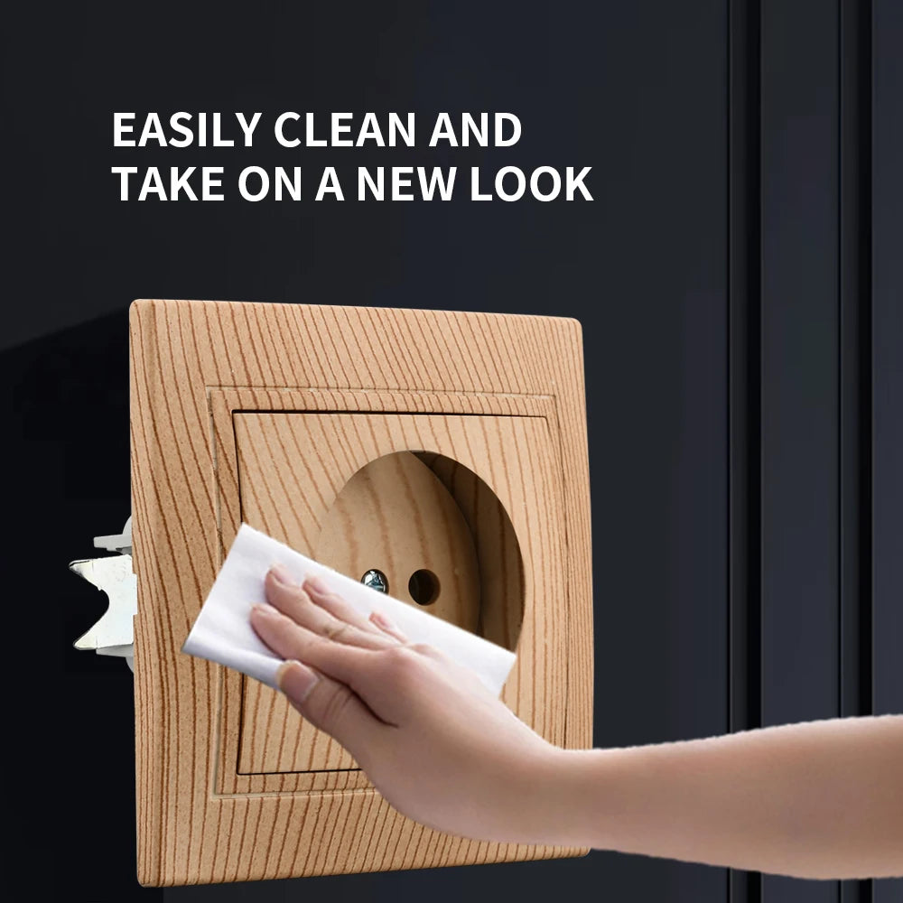 WESA Holzsteckdose, 16 A, EU-Standard, Steckdose, nicht geschliffen, 86 mm x 86 mm, flammhemmende Kunststoffplatten-Wandsteckdose.