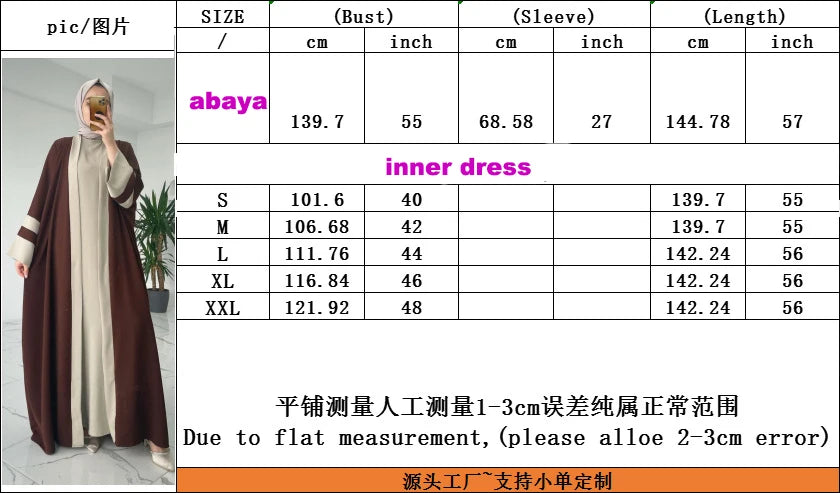 Eid Muslimisches Kleid und Abayas für Frauen, 2-teiliges Set, Musulman Ensembles Marokko, Ramadan-Kaftan, Abaya, Kaftan, Dubai, arabische lange Robe 2024.