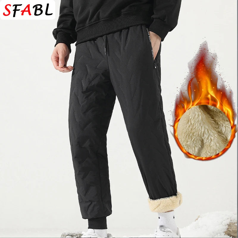 New Fleece Warm Winter Men's Pants Casual Thicken Joggers Pants for Men Thermal Padded Trousers Black Sweatpants Men Waterproof.