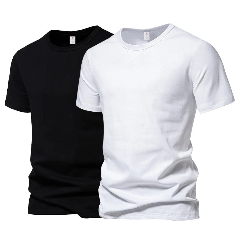 Men's Short Sleeve Basic Top Tees Casual 100% Cotton Regular Fit O-Neck T Shirts Black White Navy Gray.
