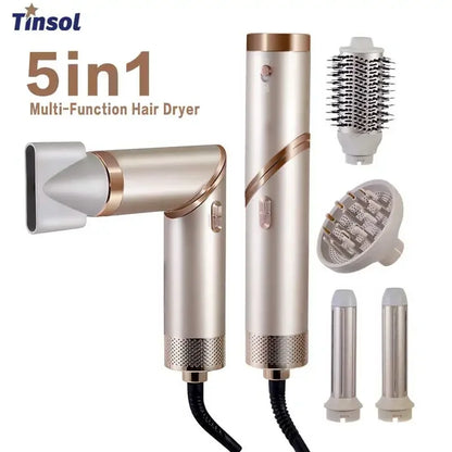 Tinsol 5in1 Multi-function hair dryer curling iron portable foldable hair dryer negative ion hair care curling iron styling set