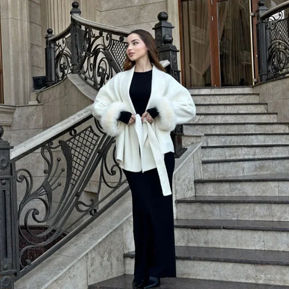 Lässiger, einfarbiger Wollmantel mit Schalkragen, modischer, lässiger, einreihiger Tasche, lockere Oberbekleidung, 2025, neue Highstreet-Jacke