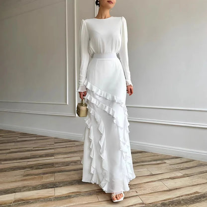 Muslim 2 Piece Set Women Party Skirt Top Suit Ruffles Ramadan Morocco Dubai Islam Ensemble Femme 2025 Arabic Long Skirts Outfits.