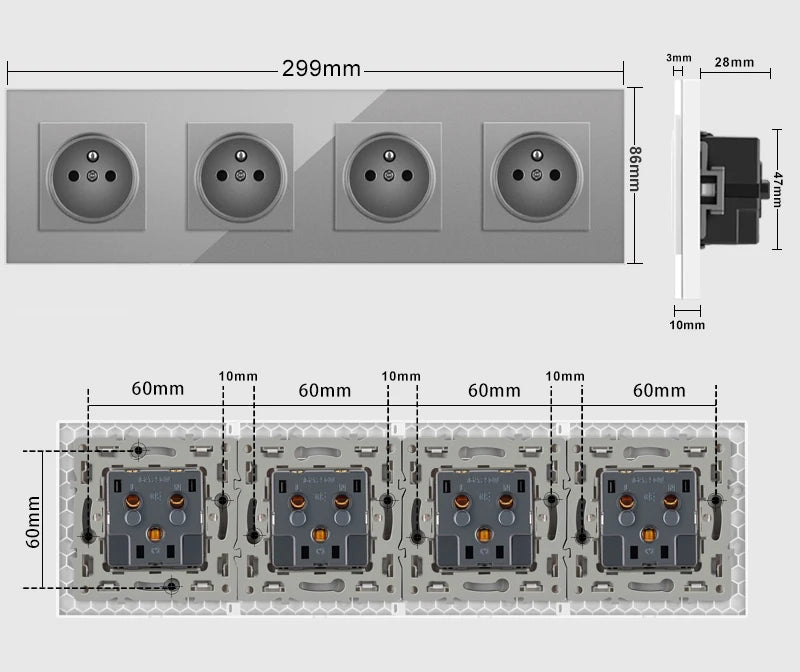 Nywp Französisch standard stecker, glas wallboard, Französisch netzteil, 16a 220V erdung buchse, kind schutz tür.