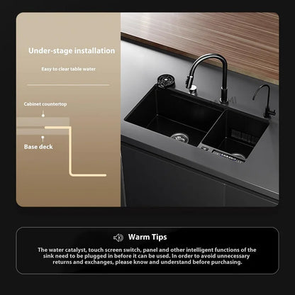 Water Catalyst Stainless Steel Kitchen Sink Multifunctional Smart Double slot Cleaning Ingredients Dishes Kitchen Sink