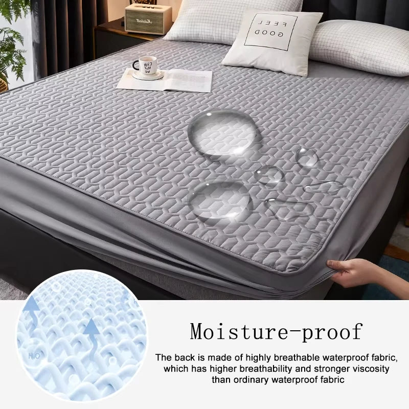 Waterproof Thicken bed Cover Solid color Mattress Protector Skin-Friendly Queen King Double Fitted Sheet Mat 90 140 180x200cm.