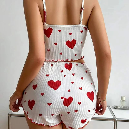 Sexy Herz Druck Pyjama Set Frauen Nachtwäsche Trendy Mode Lounge Tragen Nachtwäsche Zwei Stück Set Homewear Pyjamas