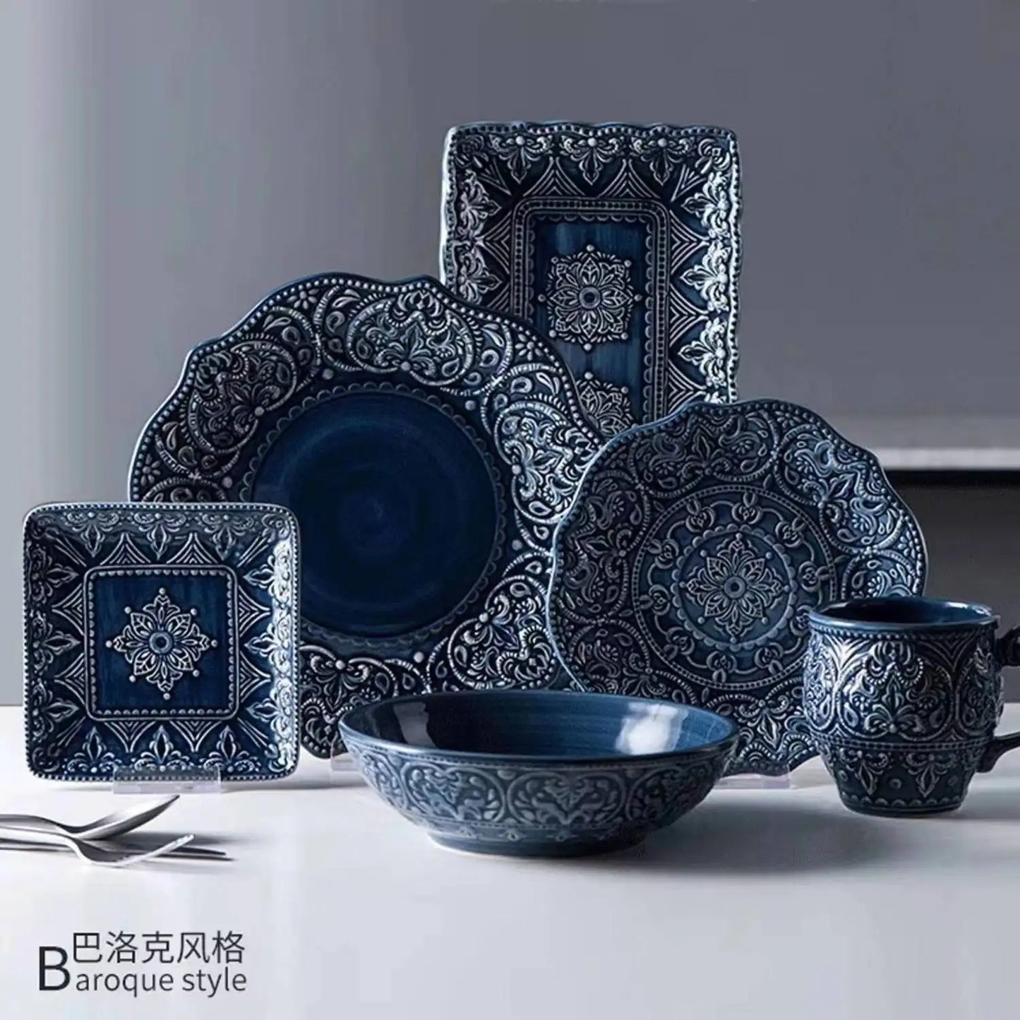 1pcs Western Dinner Plates Ceramic Dishes Tableware Dinnerware Steak Dessert Noodle Cup Serving Baroque Northern Europe.